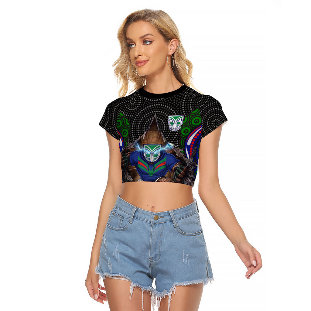 New Zealand Warriors Raglan Cropped T Shirt The Scream of Lightning Eyes - Indigenous Dot Ripping Effect