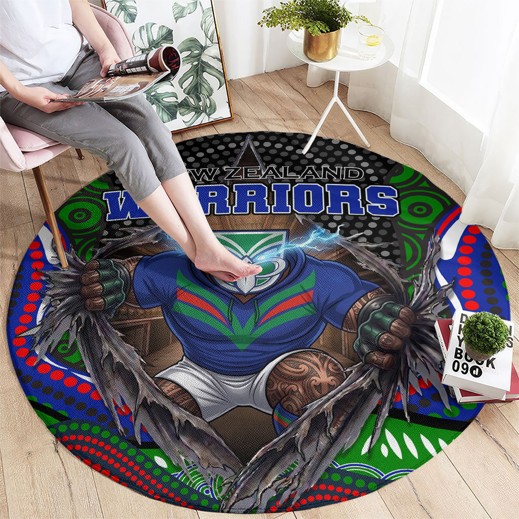 New Zealand Warriors Round Carpet The Scream of Lightning Eyes - Indigenous Dot Ripping Effect