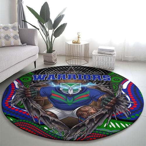 New Zealand Warriors Round Carpet The Scream of Lightning Eyes - Indigenous Dot Ripping Effect