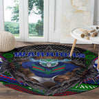 New Zealand Warriors Round Carpet The Scream of Lightning Eyes - Indigenous Dot Ripping Effect