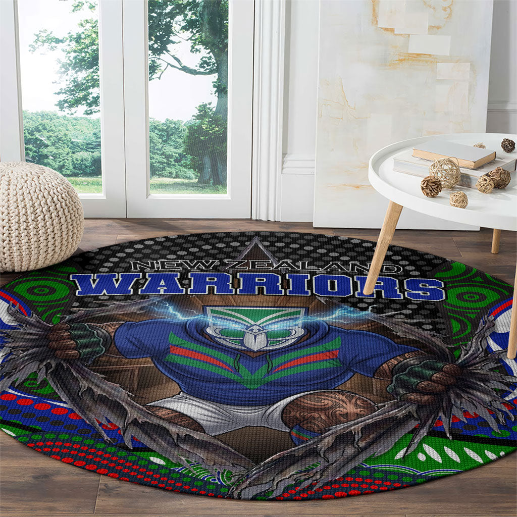 New Zealand Warriors Round Carpet The Scream of Lightning Eyes - Indigenous Dot Ripping Effect