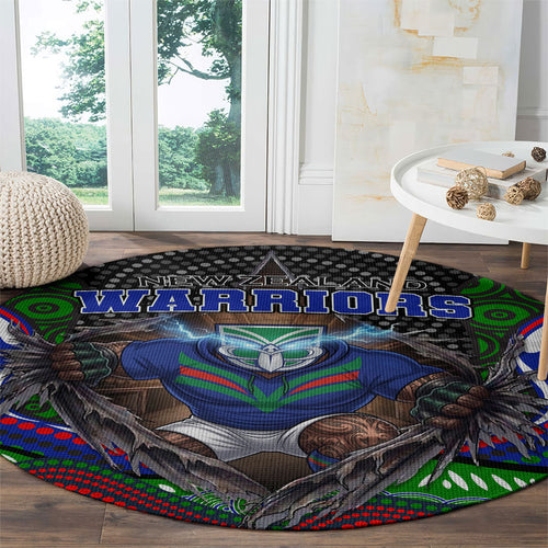 New Zealand Warriors Round Carpet The Scream of Lightning Eyes - Indigenous Dot Ripping Effect