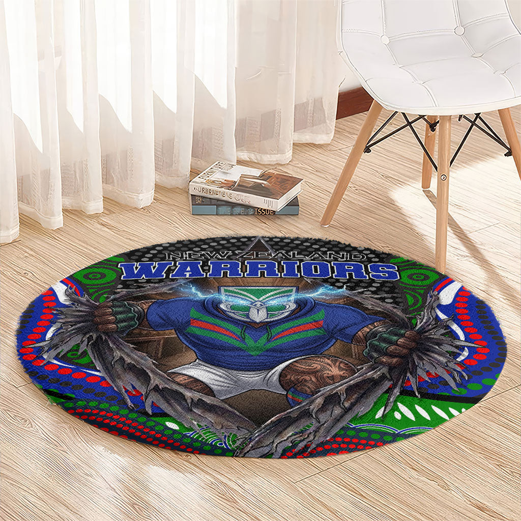 New Zealand Warriors Round Carpet The Scream of Lightning Eyes - Indigenous Dot Ripping Effect