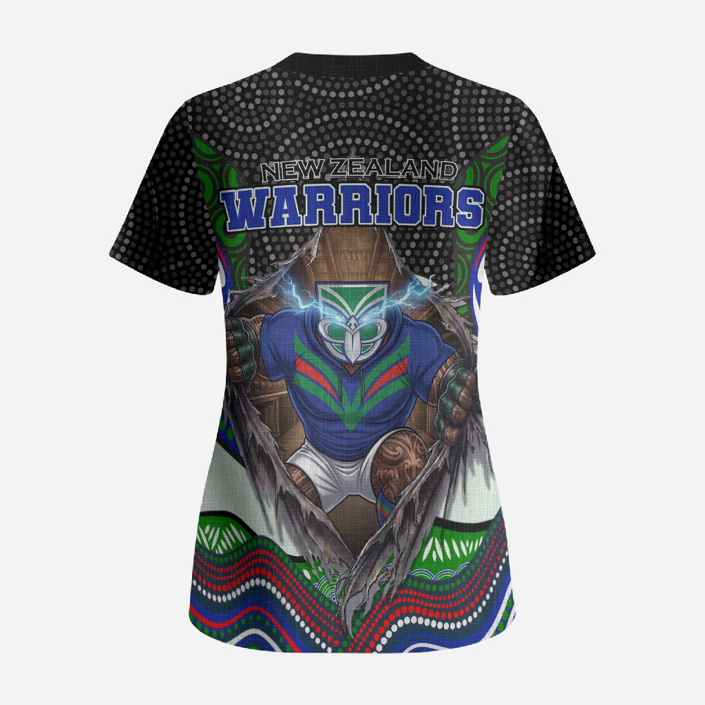 New Zealand Warriors Scrub Top The Scream of Lightning Eyes - Indigenous Dot Ripping Effect