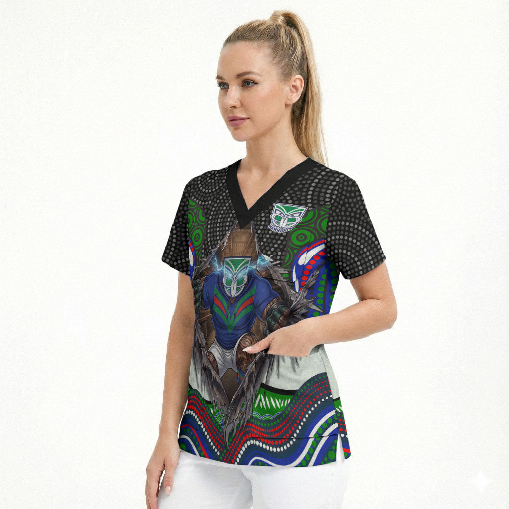 New Zealand Warriors Scrub Top The Scream of Lightning Eyes - Indigenous Dot Ripping Effect