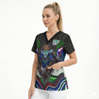 New Zealand Warriors Scrub Top The Scream of Lightning Eyes - Indigenous Dot Ripping Effect