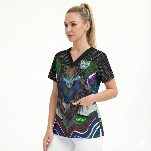 New Zealand Warriors Scrub Top The Scream of Lightning Eyes - Indigenous Dot Ripping Effect