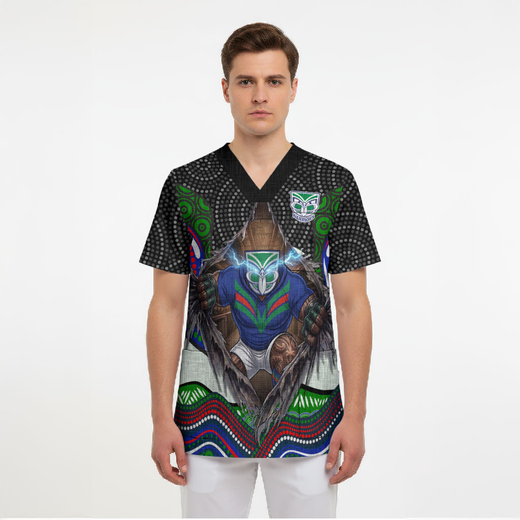 New Zealand Warriors Scrub Top The Scream of Lightning Eyes - Indigenous Dot Ripping Effect