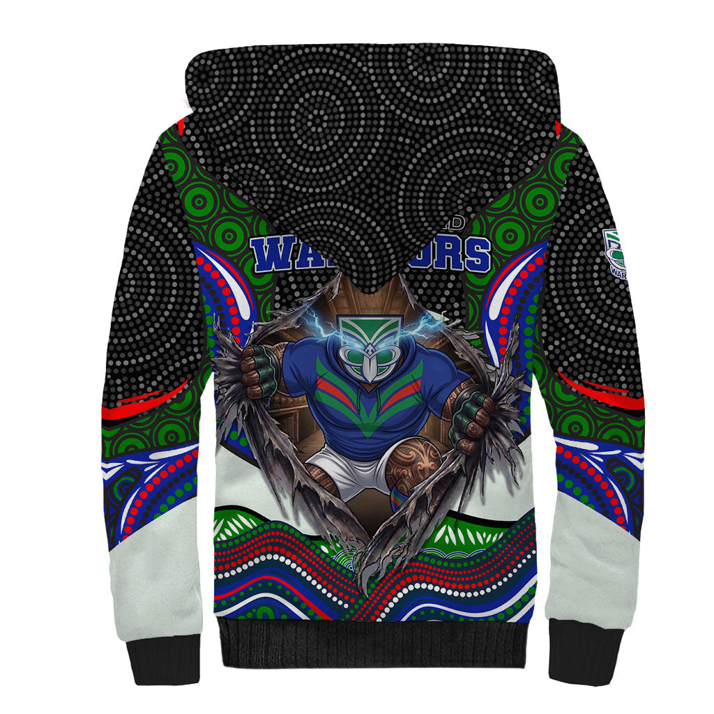 New Zealand Warriors Sherpa Hoodie The Scream of Lightning Eyes - Indigenous Dot Ripping Effect