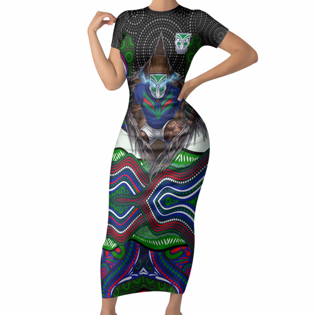 New Zealand Warriors Short Sleeve Bodycon Dress The Scream of Lightning Eyes - Indigenous Dot Ripping Effect
