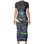 New Zealand Warriors Short Sleeve Bodycon Dress The Scream of Lightning Eyes - Indigenous Dot Ripping Effect