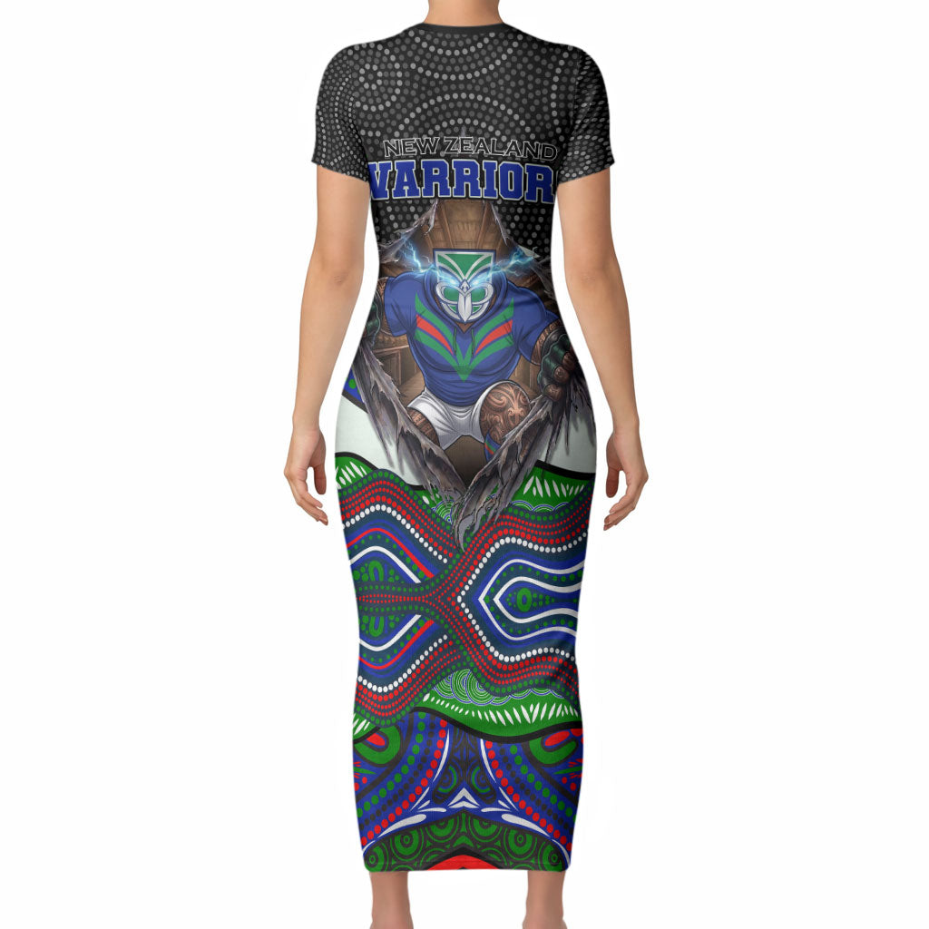 New Zealand Warriors Short Sleeve Bodycon Dress The Scream of Lightning Eyes - Indigenous Dot Ripping Effect