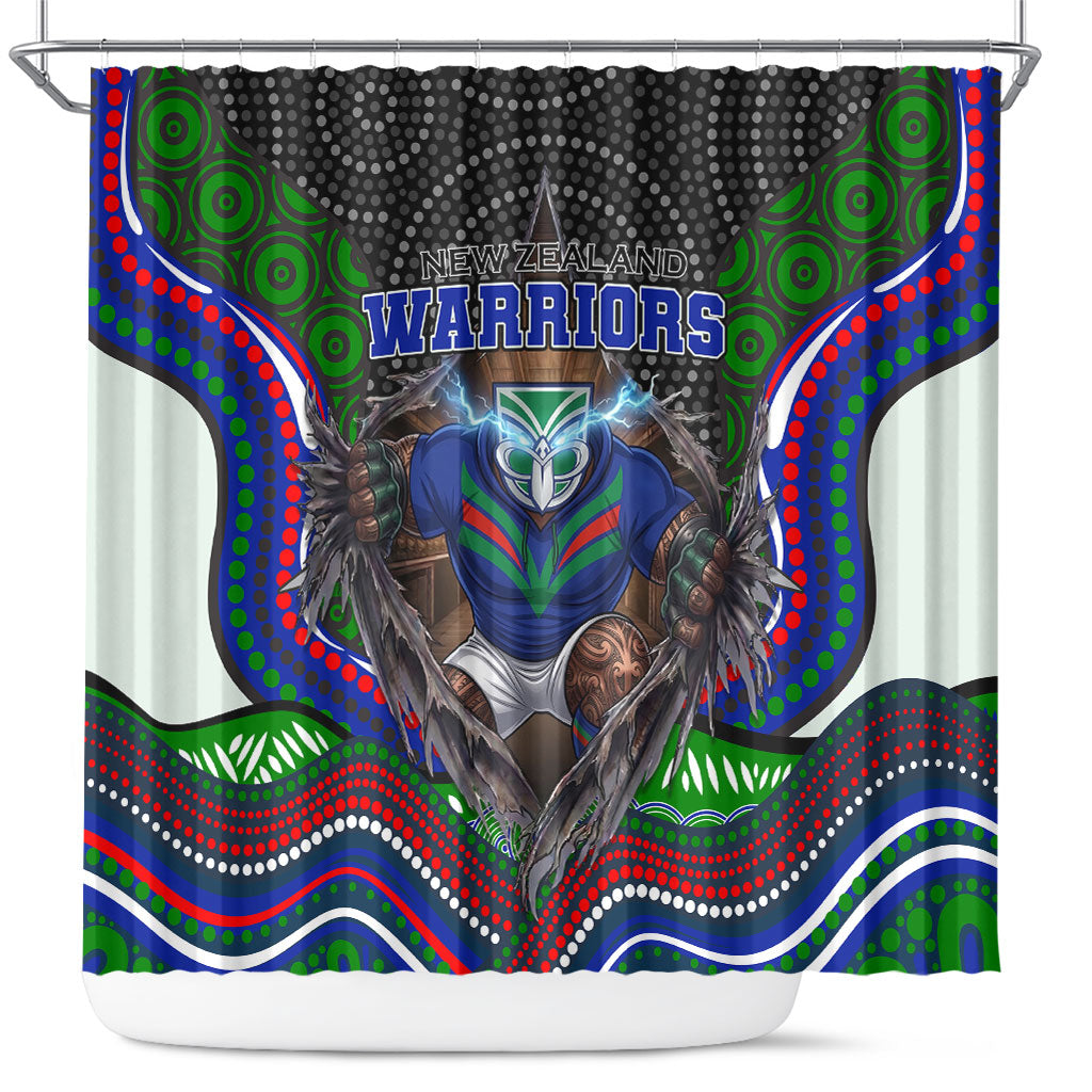 New Zealand Warriors Shower Curtain The Scream of Lightning Eyes - Indigenous Dot Ripping Effect