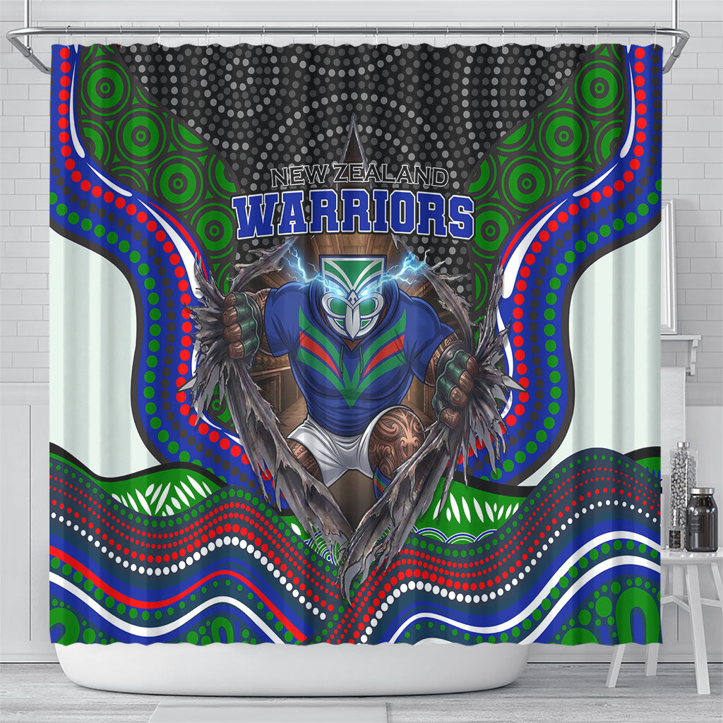 New Zealand Warriors Shower Curtain The Scream of Lightning Eyes - Indigenous Dot Ripping Effect