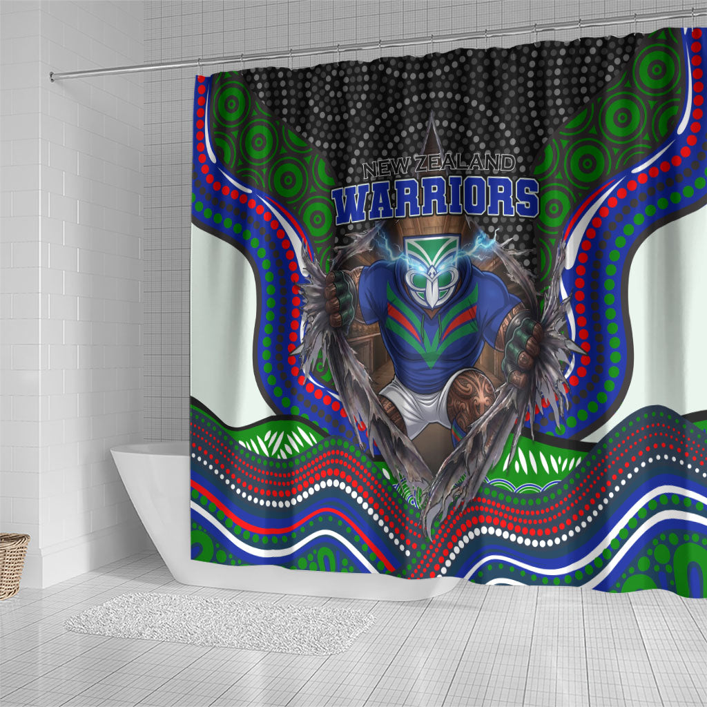 New Zealand Warriors Shower Curtain The Scream of Lightning Eyes - Indigenous Dot Ripping Effect