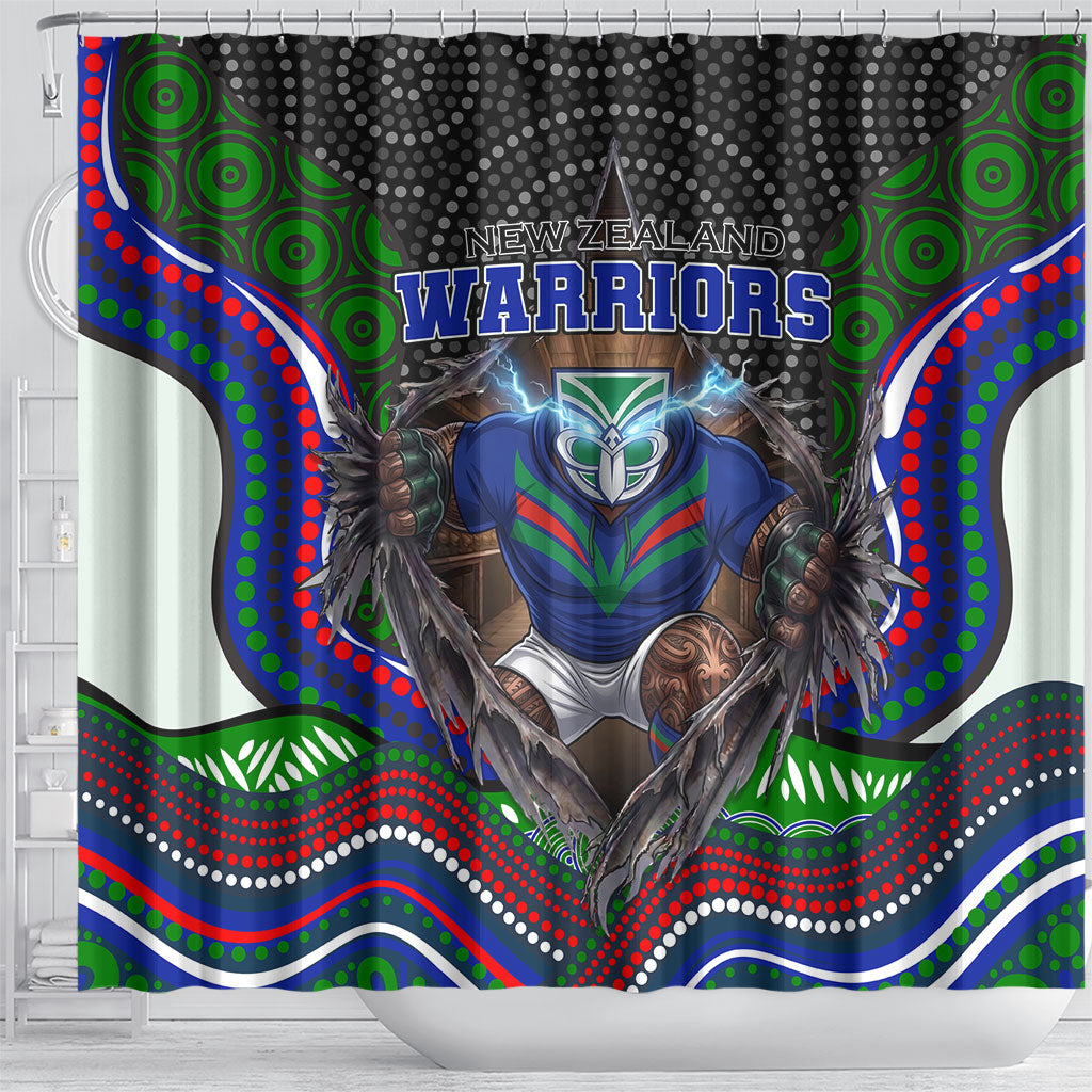 New Zealand Warriors Shower Curtain The Scream of Lightning Eyes - Indigenous Dot Ripping Effect