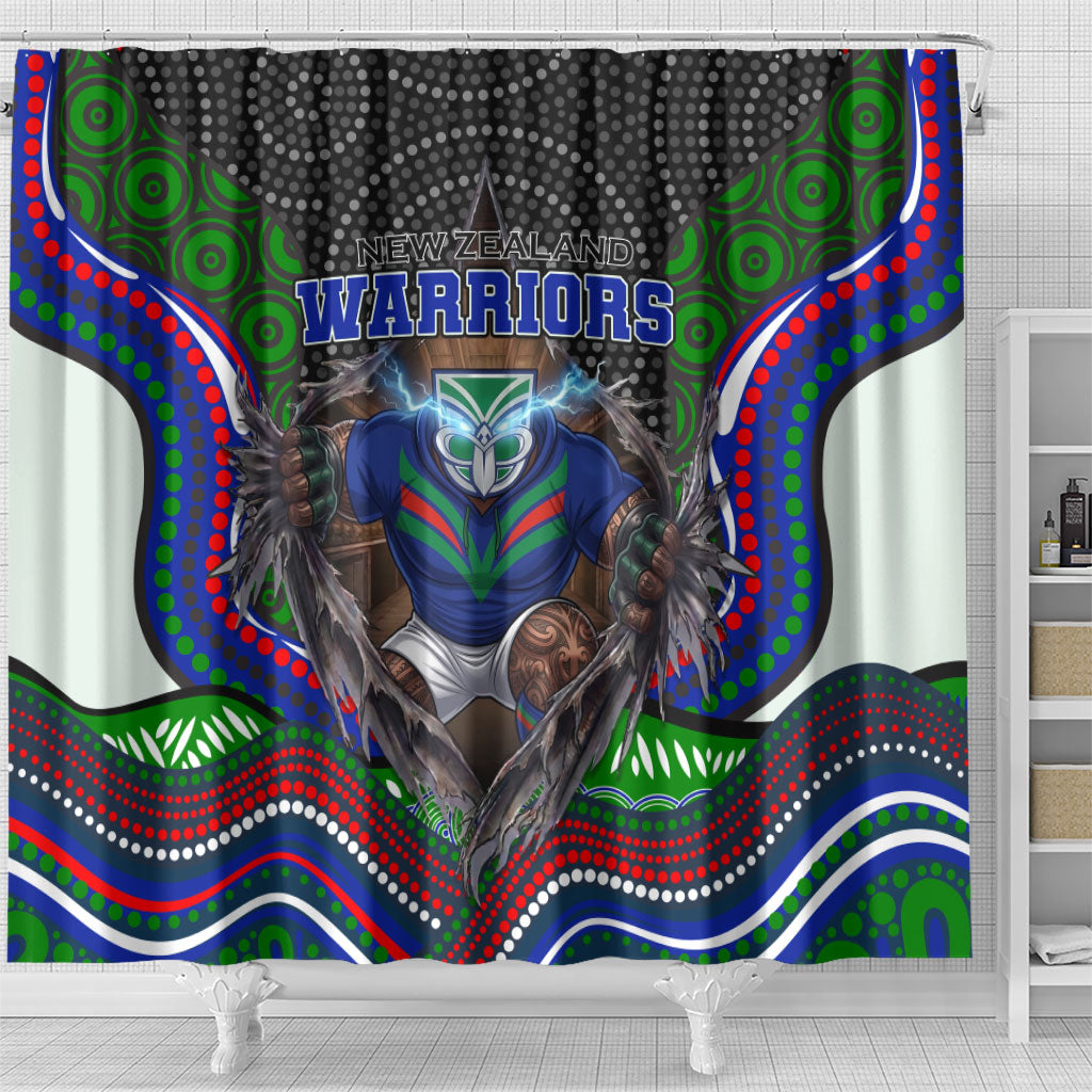 New Zealand Warriors Shower Curtain The Scream of Lightning Eyes - Indigenous Dot Ripping Effect