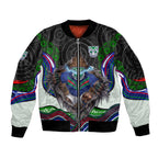 New Zealand Warriors Sleeve Zip Bomber Jacket The Scream of Lightning Eyes - Indigenous Dot Ripping Effect