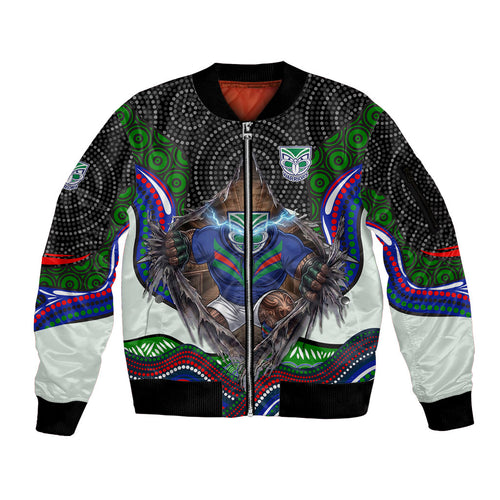 New Zealand Warriors Sleeve Zip Bomber Jacket The Scream of Lightning Eyes - Indigenous Dot Ripping Effect