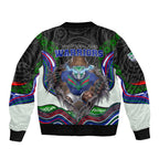 New Zealand Warriors Sleeve Zip Bomber Jacket The Scream of Lightning Eyes - Indigenous Dot Ripping Effect