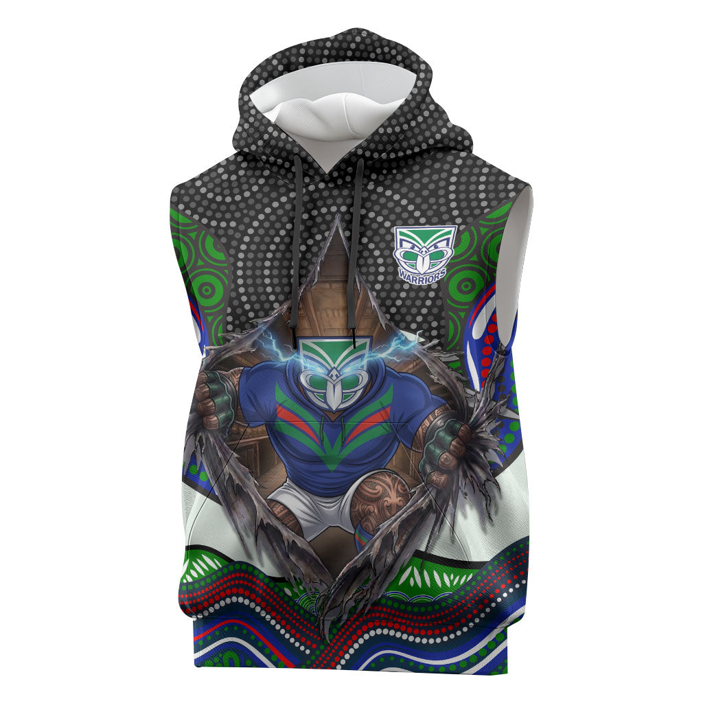 New Zealand Warriors Sleeveless Hoodie The Scream of Lightning Eyes - Indigenous Dot Ripping Effect