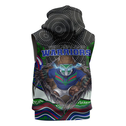 New Zealand Warriors Sleeveless Hoodie The Scream of Lightning Eyes - Indigenous Dot Ripping Effect