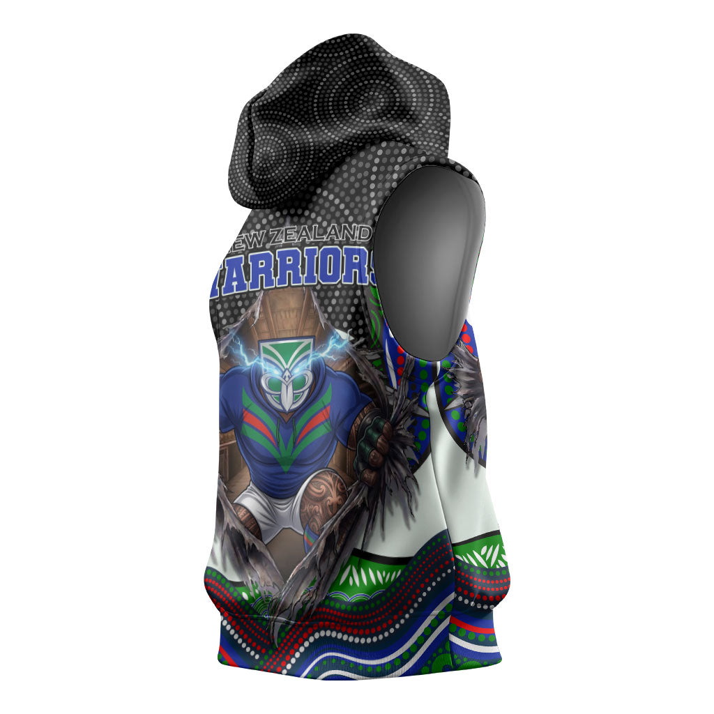 New Zealand Warriors Sleeveless Hoodie The Scream of Lightning Eyes - Indigenous Dot Ripping Effect