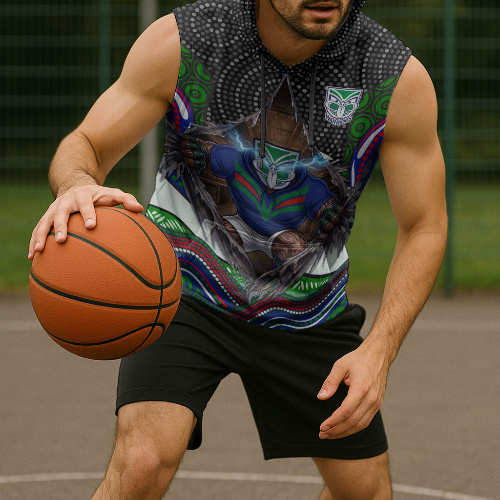 New Zealand Warriors Sleeveless Hoodie The Scream of Lightning Eyes - Indigenous Dot Ripping Effect
