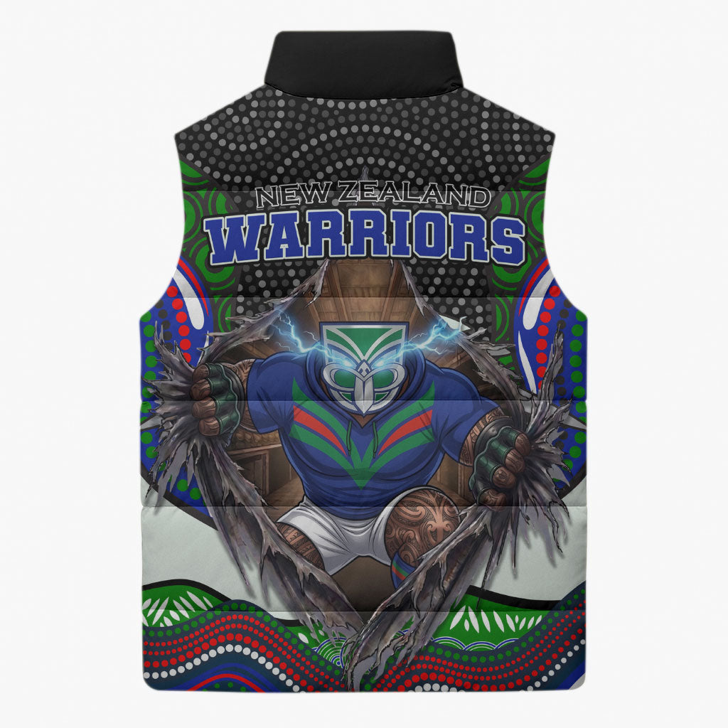 New Zealand Warriors Sleeveless Puffer Jacket The Scream of Lightning Eyes - Indigenous Dot Ripping Effect