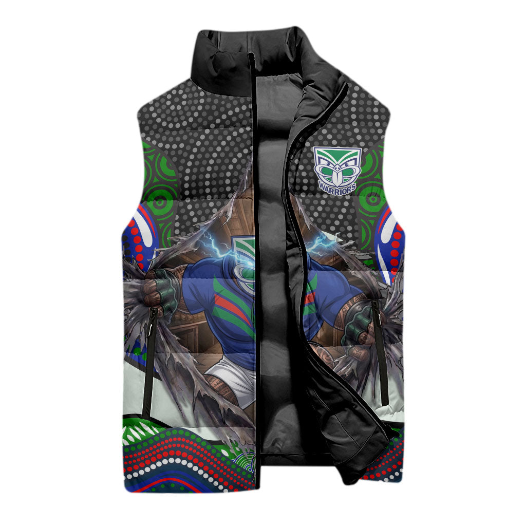 New Zealand Warriors Sleeveless Puffer Jacket The Scream of Lightning Eyes - Indigenous Dot Ripping Effect