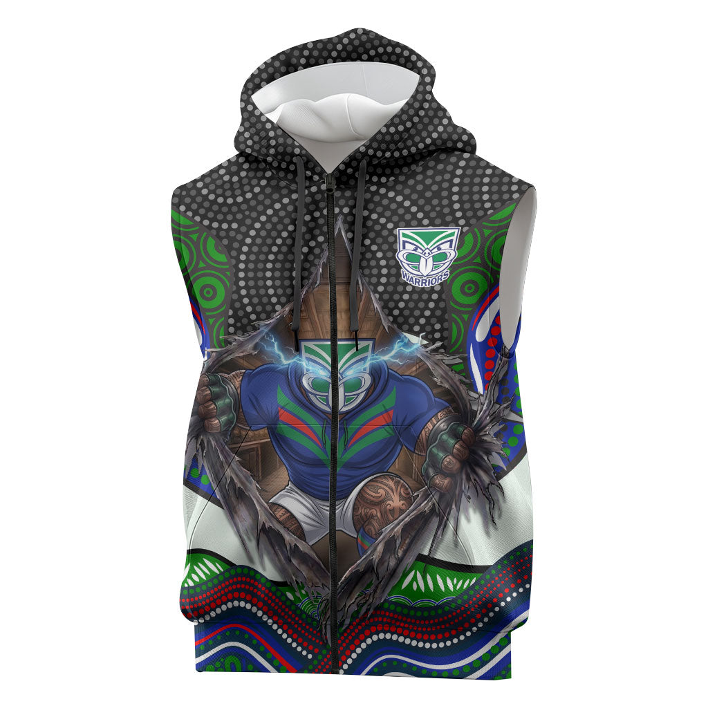 New Zealand Warriors Sleeveless Zip Hoodie The Scream of Lightning Eyes - Indigenous Dot Ripping Effect