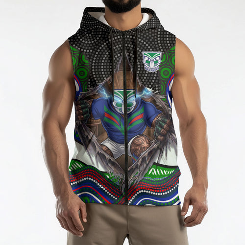 New Zealand Warriors Sleeveless Zip Hoodie The Scream of Lightning Eyes - Indigenous Dot Ripping Effect