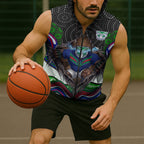 New Zealand Warriors Sleeveless Zip Hoodie The Scream of Lightning Eyes - Indigenous Dot Ripping Effect