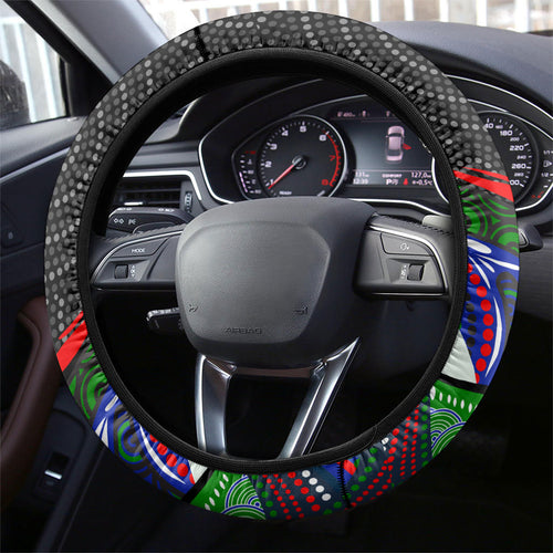 New Zealand Warriors Steering Wheel Cover The Scream of Lightning Eyes - Indigenous Dot Ripping Effect