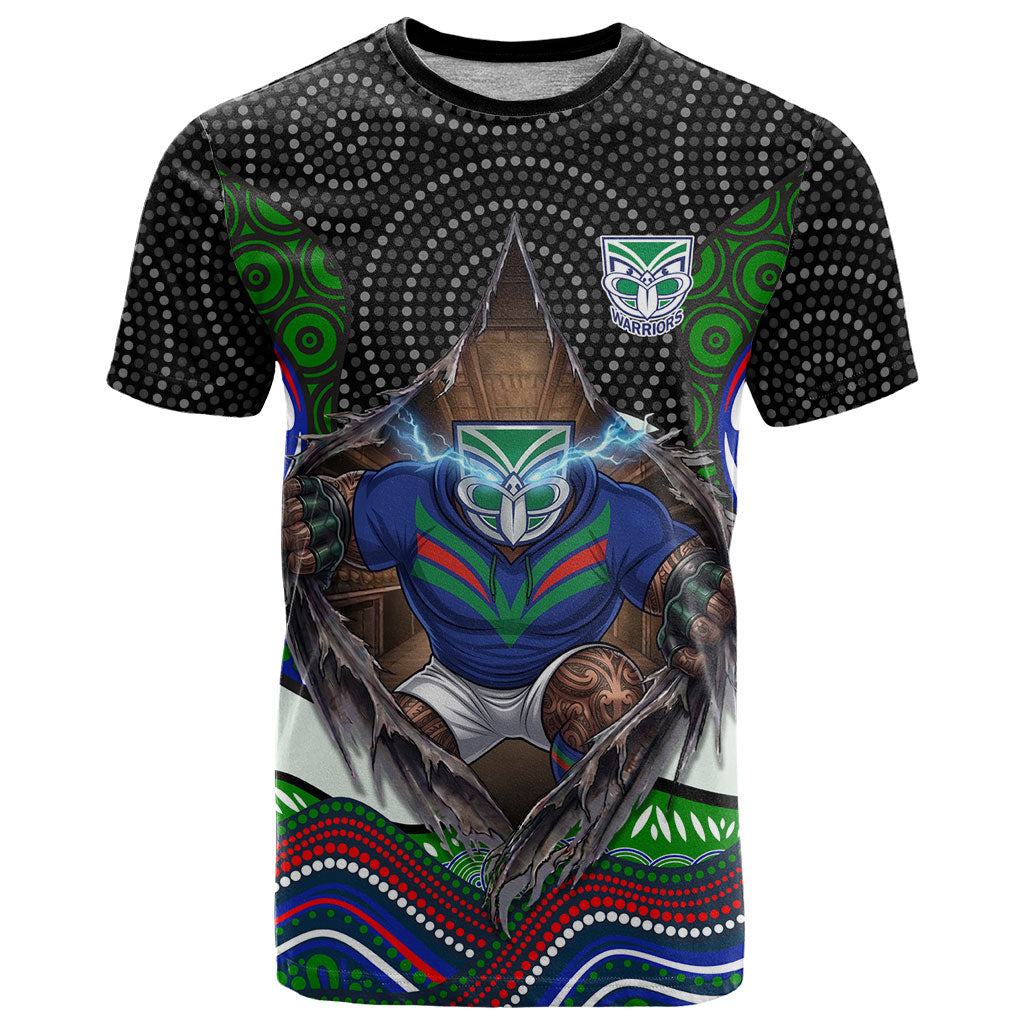 New Zealand Warriors T Shirt The Scream of Lightning Eyes - Indigenous Dot Ripping Effect