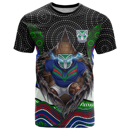 New Zealand Warriors T Shirt The Scream of Lightning Eyes - Indigenous Dot Ripping Effect