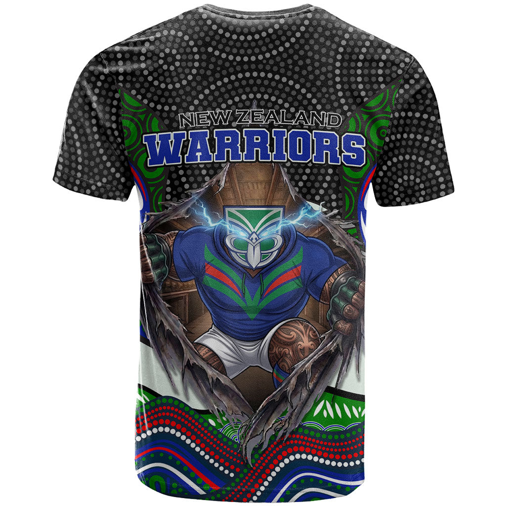 New Zealand Warriors T Shirt The Scream of Lightning Eyes - Indigenous Dot Ripping Effect