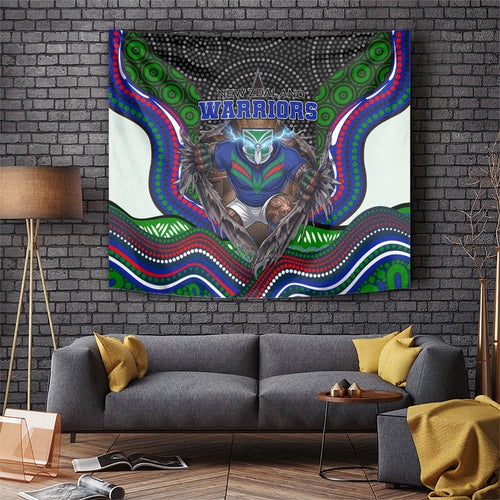 New Zealand Warriors Tapestry The Scream of Lightning Eyes - Indigenous Dot Ripping Effect