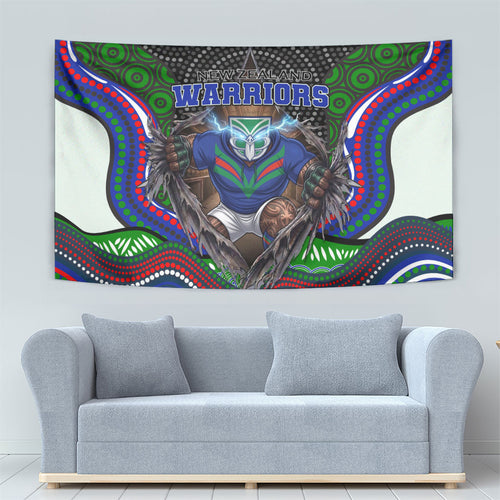 New Zealand Warriors Tapestry The Scream of Lightning Eyes - Indigenous Dot Ripping Effect