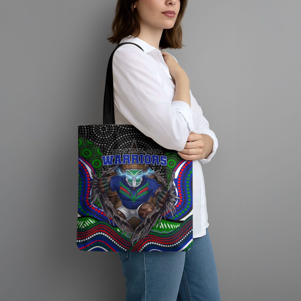 New Zealand Warriors Tote Bag The Scream of Lightning Eyes - Indigenous Dot Ripping Effect