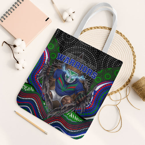New Zealand Warriors Tote Bag The Scream of Lightning Eyes - Indigenous Dot Ripping Effect