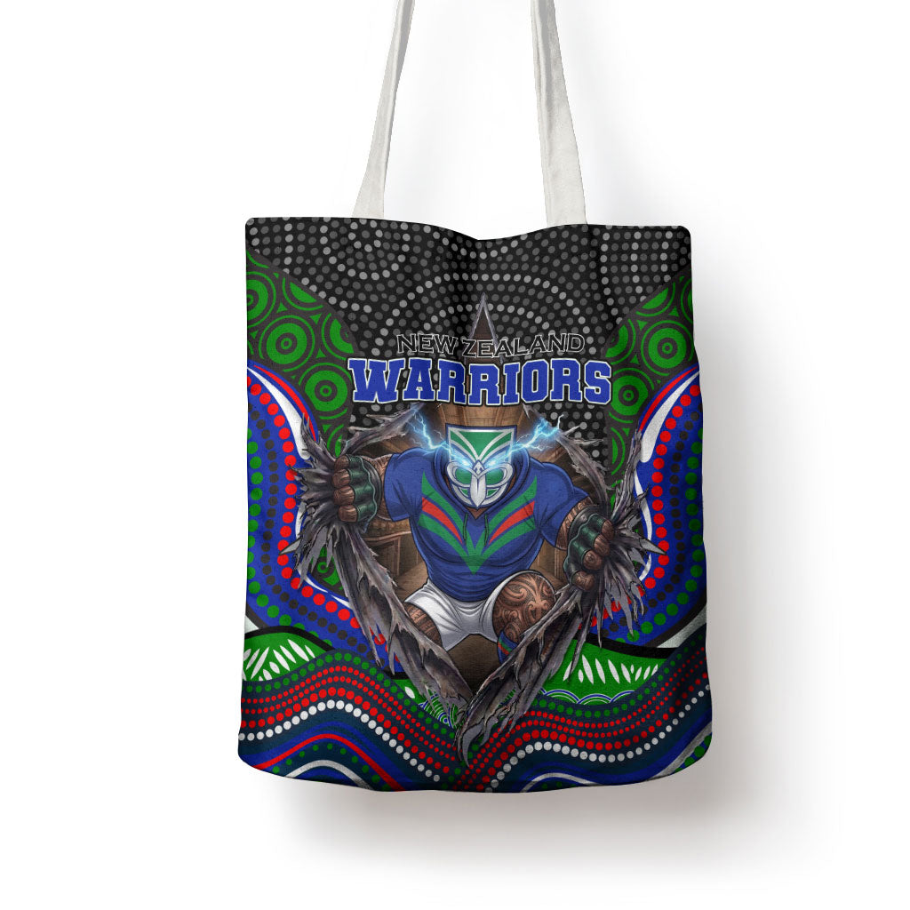 New Zealand Warriors Tote Bag The Scream of Lightning Eyes - Indigenous Dot Ripping Effect