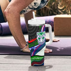New Zealand Warriors Tumbler With Handle The Scream of Lightning Eyes - Indigenous Dot Ripping Effect