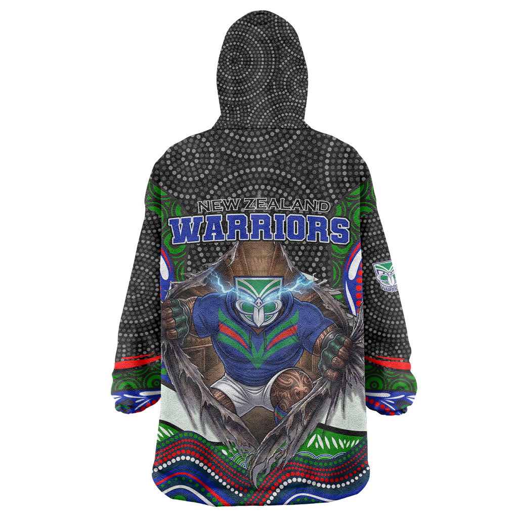 New Zealand Warriors Wearable Blanket Hoodie The Scream of Lightning Eyes - Indigenous Dot Ripping Effect