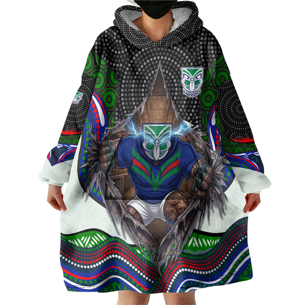 New Zealand Warriors Wearable Blanket Hoodie The Scream of Lightning Eyes - Indigenous Dot Ripping Effect