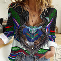 New Zealand Warriors Women Casual Shirt The Scream of Lightning Eyes - Indigenous Dot Ripping Effect