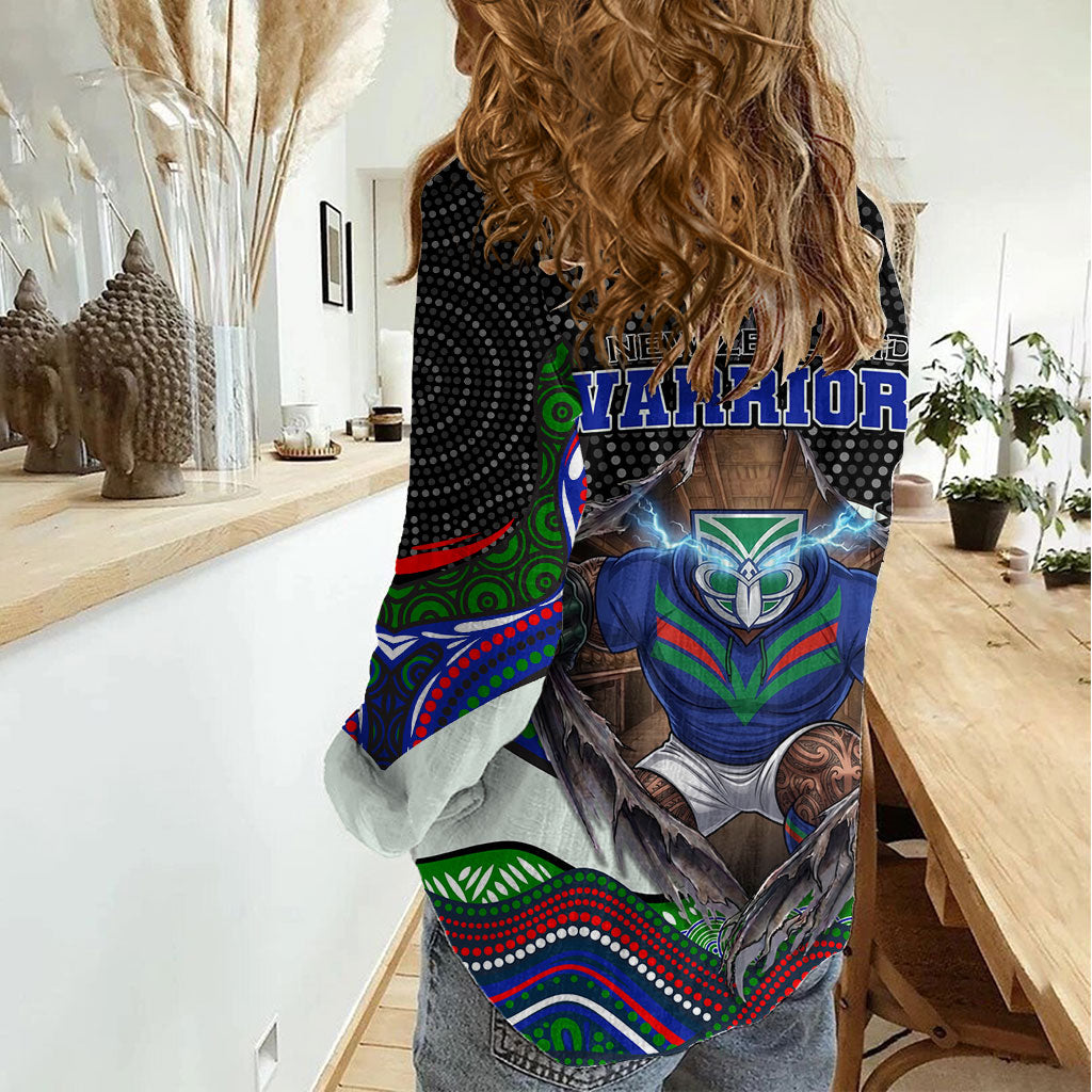 New Zealand Warriors Women Casual Shirt The Scream of Lightning Eyes - Indigenous Dot Ripping Effect