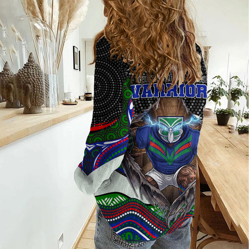 New Zealand Warriors Women Casual Shirt The Scream of Lightning Eyes - Indigenous Dot Ripping Effect