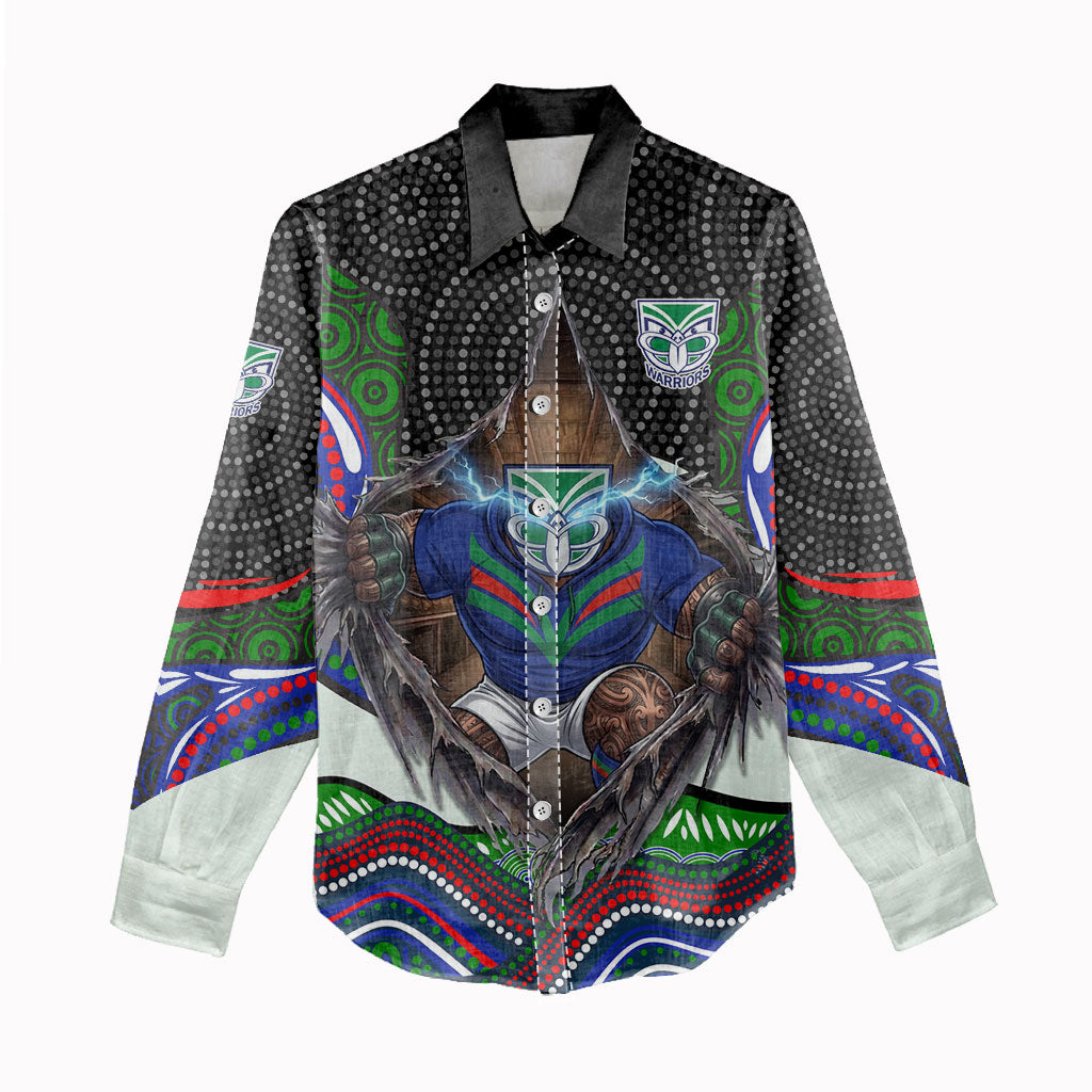 New Zealand Warriors Women Casual Shirt The Scream of Lightning Eyes - Indigenous Dot Ripping Effect