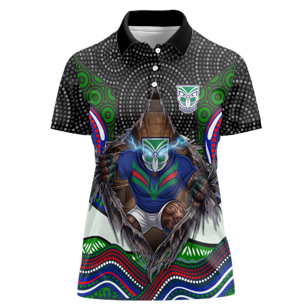 New Zealand Warriors Women Polo Shirt The Scream of Lightning Eyes - Indigenous Dot Ripping Effect